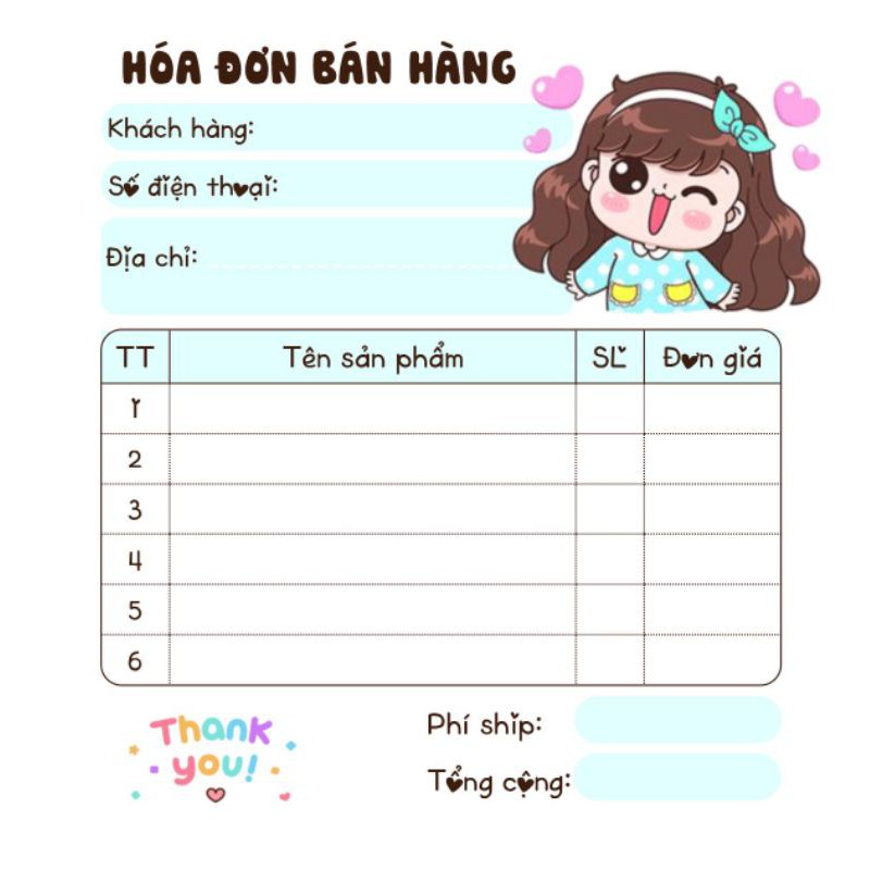 [MUA 10 TẶNG 1] Hoá đơn bán hàng 1 liên dễ thương