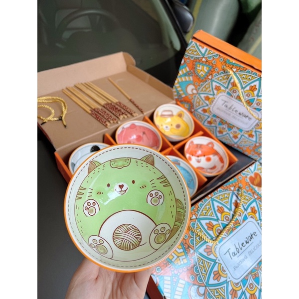 Sỉ 67k- Hộp 6 bát ăn cơm, set bát kèm đũa siêu cute, siêu đáng yêu, quà tặng xinh xắn