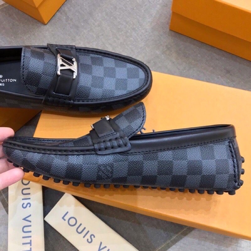 Giày lười lv da mềm có logo hình lv giày có hình vuông tím tan