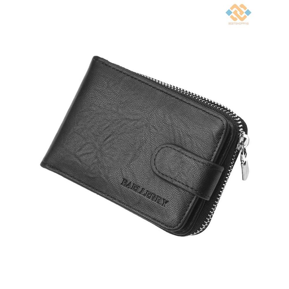 [BEST]Men Wallet Baellerry PU Leather Solid Short Foldable Large Capacity Multifunction Simple Business Money Clip