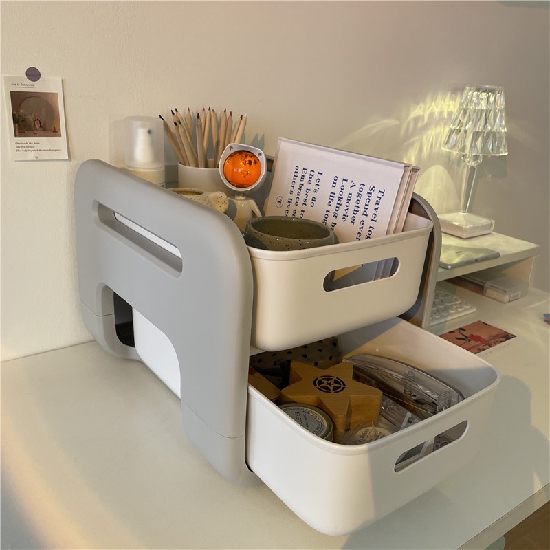 Kệ nhưạ hai tầng có bánh xe hộc kéo lưu trữ đồ  -HyHy Home Decor