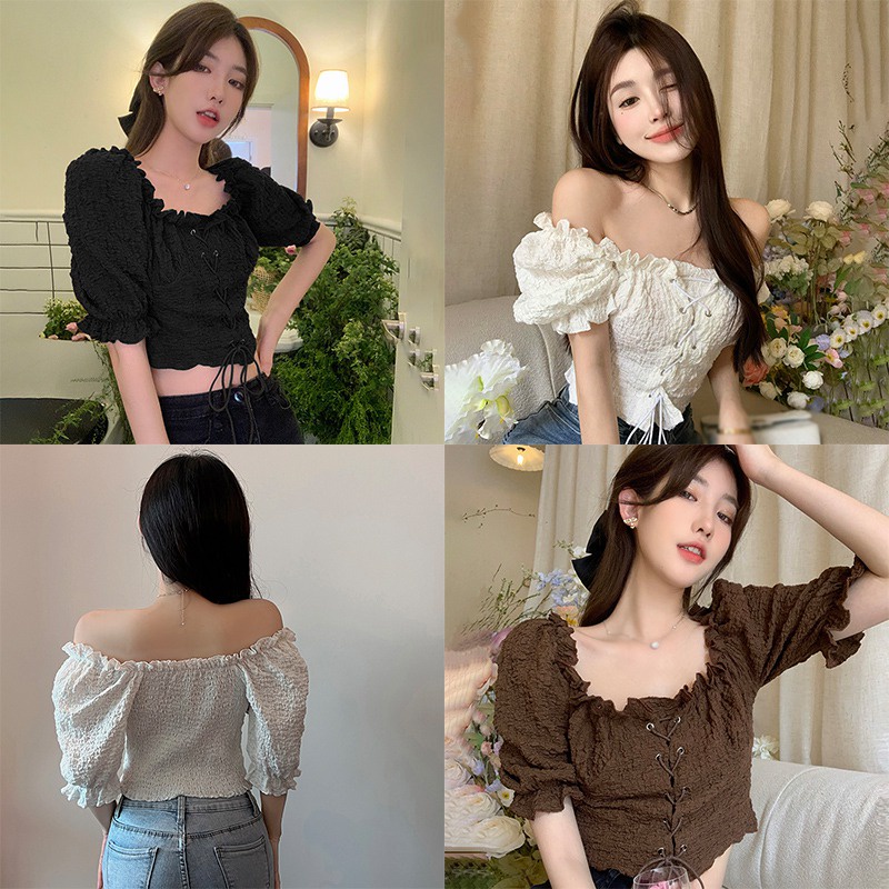 Áo Sơ Mi Tay Ngắn Phồng Màu Sắc Ngọt Ngào Quyến Rũ Thời Trang Hàn Quốc Cho Nữ
