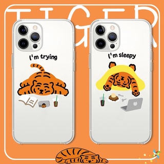 Samsung Galaxy S22 Ultra S21 Plus FE A03 Core A53 A33 A13 M52 5G Cute Cartoon Tiger Transparent Silicone Soft Shockproof Case