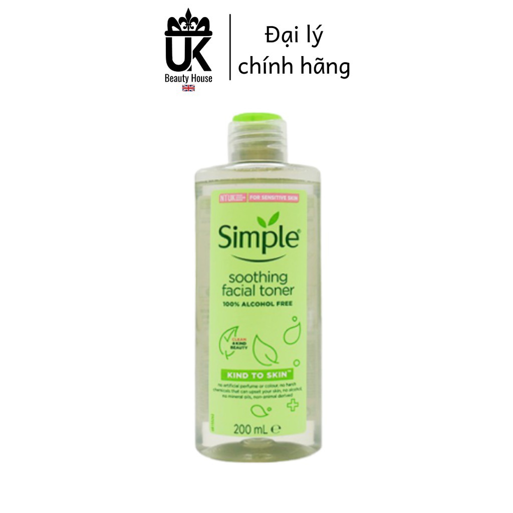 Nước Hoa Hồng Soothing Facial Toner Simple cân bằng ẩm cho da 200ml