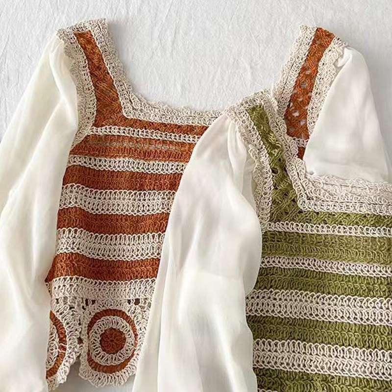 Áo Croptop Dệt Kim Cổ Vuông Tay Dài Dáng Rộng Kiểu Pháp Thời Trang Mùa Hè Cho Nữ