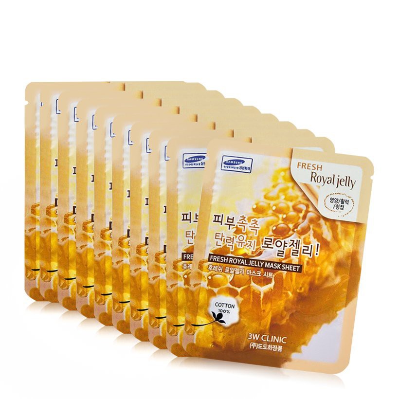 🌻Bộ 10 Mặt Nạ 🌻 Chiết Xuất Sữa Ong Chúa 🌻 3W Clinic Fresh Royal Jelly Mask Sheet 23ml X 10 🌻