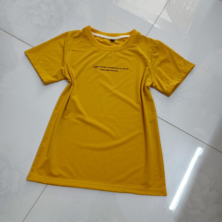 Áo Thun Nữ Màu Vàng Nghệ In Dòng Chữ Nhỏ ARESA THANK