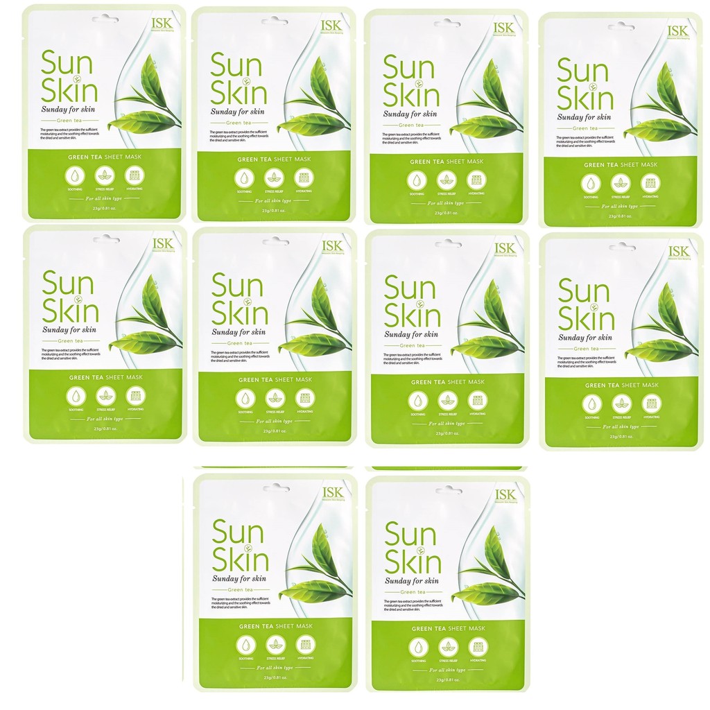 Hàng Chính Hãng- Bộ 5 Đắp Mặt Nạ Trà Xanh Tự Nhiên Beauskin ISK SUNSKIN GREEN TEA SHEET MASK Hàn quốc cao cấp 23g/ Gói