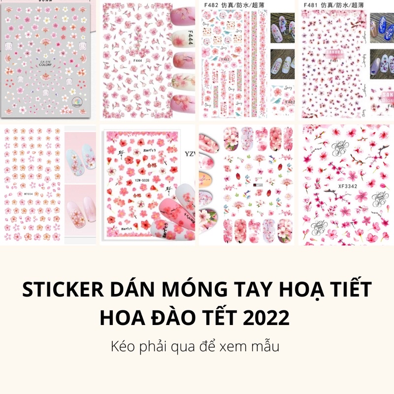 Sticker,hình dán móng tay hoạ tiết hoa anh đào Tết 2021 dán và trang trí móng tay nghệ thuật nail