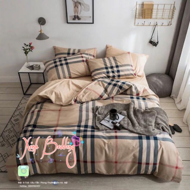 Set CHĂN GA GỐI CAO CẤP BURBURRY Cotton Hàn Quốc Siêu Mịn