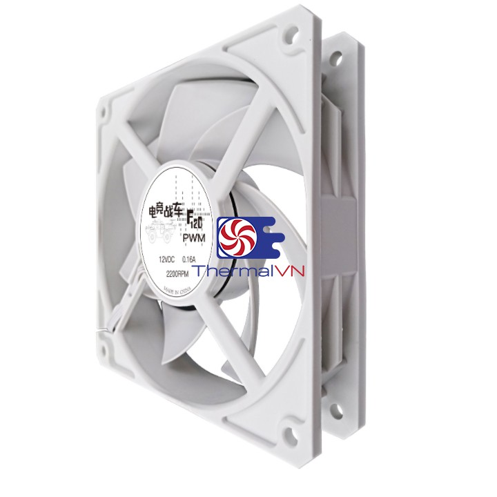 Quạt fan case 12cm Fanner F120-A (Trắng/Đen) - Quạt sức gió lớn 77 CFM, khung quạt cứng cáp, tốc độ 2200 vòng