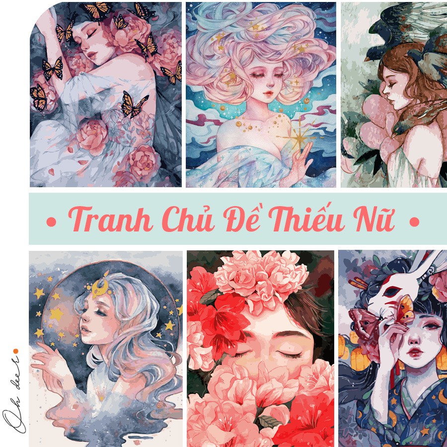 Tranh Tô Màu Theo Số Thiếu Nữ Có Khung - Kích Thước 40 x 50cm