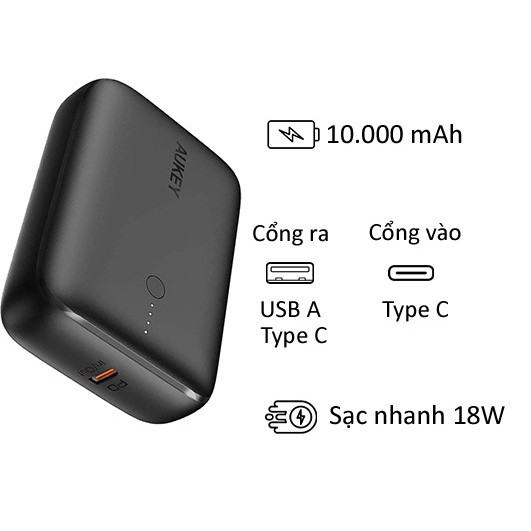 Pin Sạc Dự Phòng Aukey PB-N83S 10.000MAH 22.5W TYPE-C - Hàng Chính Hãng - Bảo Hành 12 Tháng