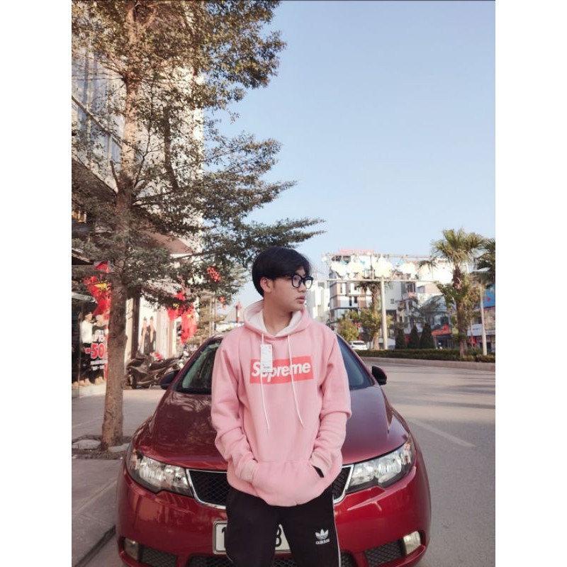 [Siêu ấm] Áo nỉ Hoodie Supre form suông rộng có mũ unisex, chất nỉ bông siêu ấm, màu đen trắng áo sweater basic | BigBuy360 - bigbuy360.vn