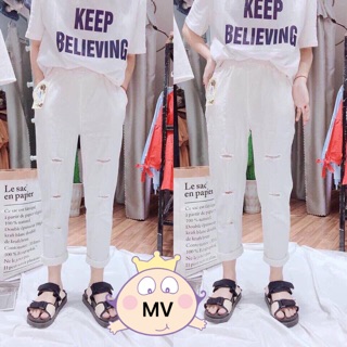 Quần Kaki Nam Nữ Rách Gối From Dáng Hàn Quốc