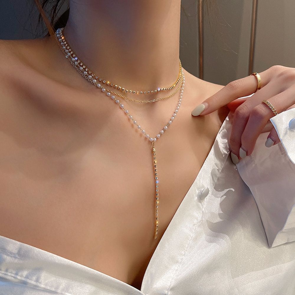 Vòng cổ nhiều lớp bằng hợp kim đính ngọc trai nhân tạo thời trang dành cho nữ MXMUSTY