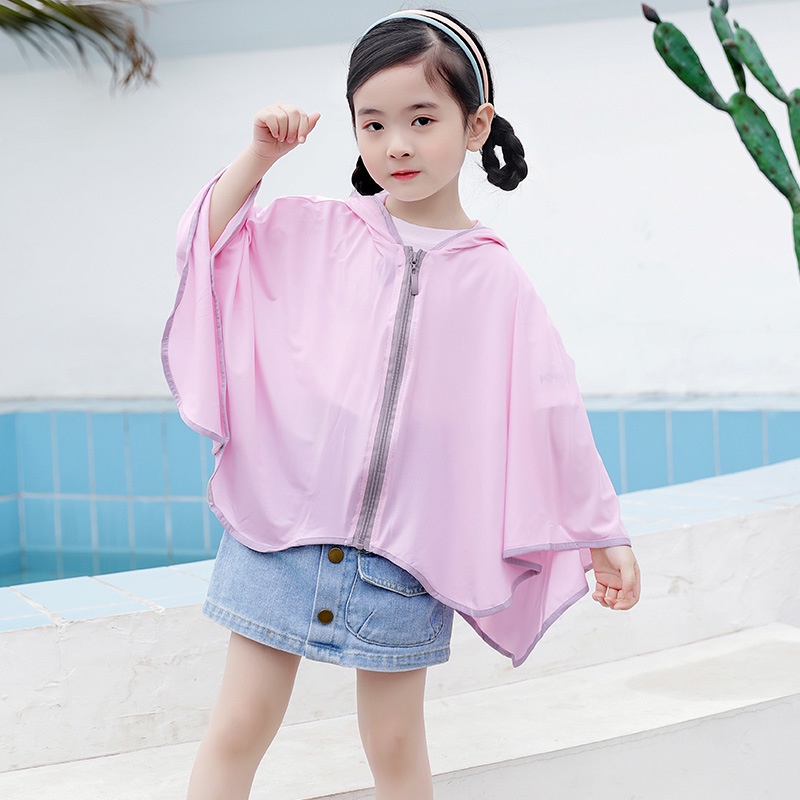 Áo Khoác Chống Nắng Vải Lụa Lạnh Mỏng Mềm Mại Thoáng Khí 100-110cm Cho Bé