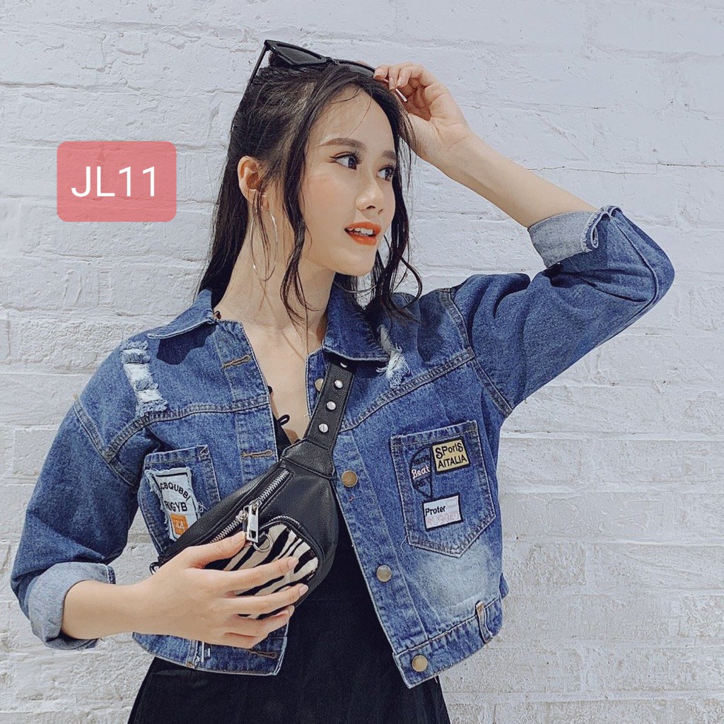 Áo Jean Lửng Thêu Chữ Áo Khoác Jean Croptop Áo Bò Vải Denim Loại 1 Jl11