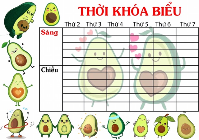 2 Thời khoá biểu hình bơ , tưởi khoá biểu dễ thương hình quạt bơ