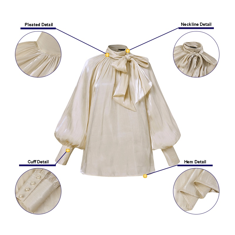 Áo blouse ZANZEA cổ tay phồng dài có nút thiết kế dây buộc cổ thời trang