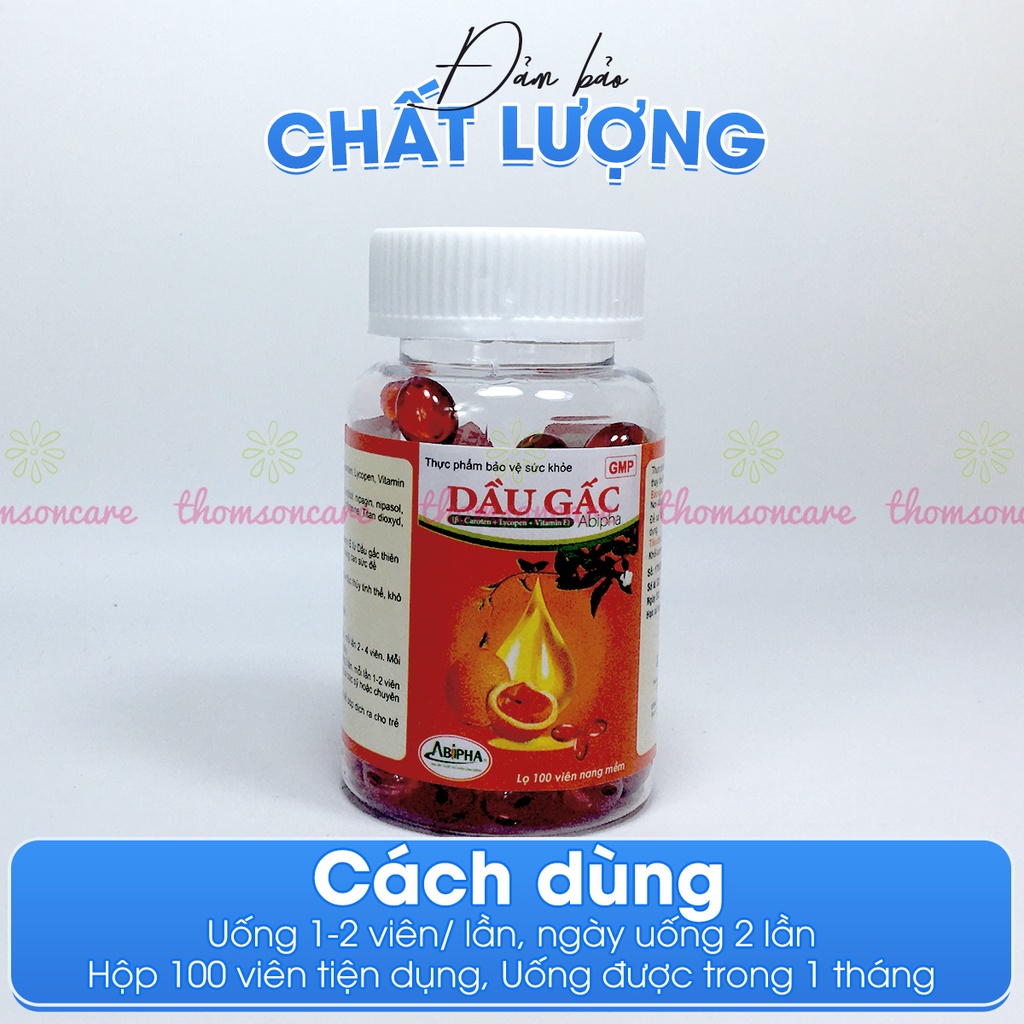 Dầu Gấc Abipha lọ 100 viên - bổ sung Vitamin A - sáng mắt đẹp da từ tinh dầu gấc nếp, ngăn ngừa lão hóa