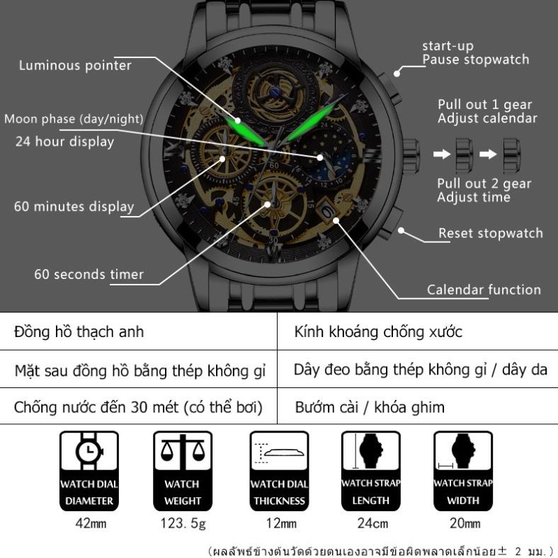 [HÀNG CHUẨN AUTH] WISHDOIT Đồng Hồ Quartz Ba Mắt Đa Năng Dây Thép Không Gỉ Thời Trang Thể Thao Cho Nam