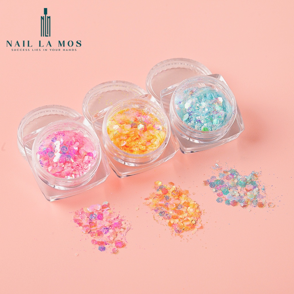 Set 6 hũ nhũ kim tuyến dạ quang đủ màu - nhũ nails phát sáng đắp ẩn gel phong cách Hàn Nhật