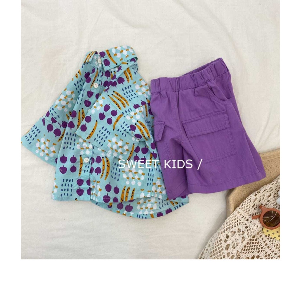 Bộ Áo Sơ Mi Cotton Tay Ngắn Và Quần Ngắn Phong Cách Hàn Quốc Thời Trang Mùa Hè Cho Bé Trai Và Gái