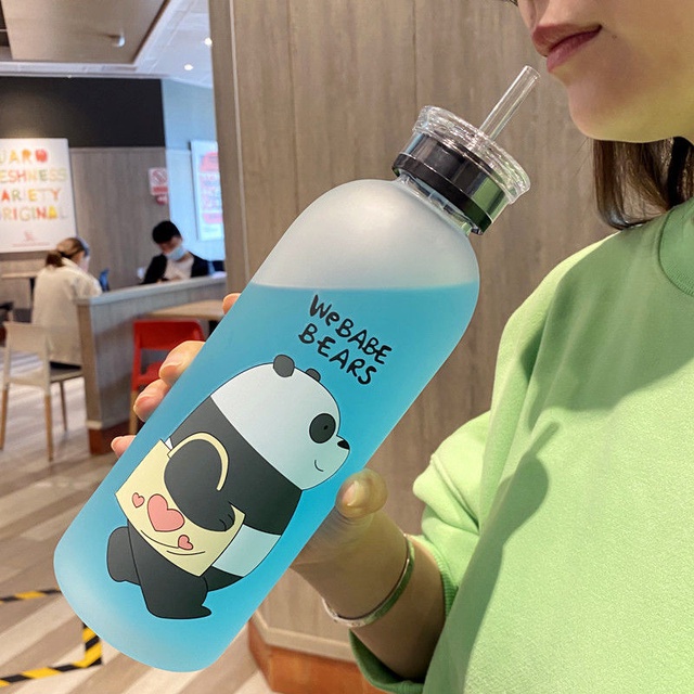 Bình Nước 1000ml In Hình Gấu Kèm Phụ Kiện 6 Món