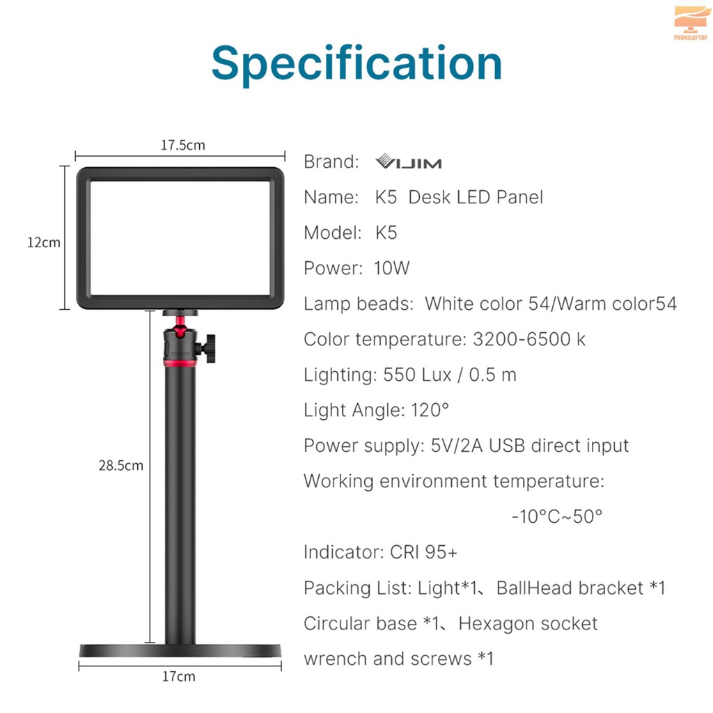 Bảng Đèn Led Để Bàn Vijim K5 3200k-6500k 8 Cấp Độ 10w Cri95 + Cổng Usb Có Giá Đỡ Đầu Tròn Tiện Dụng