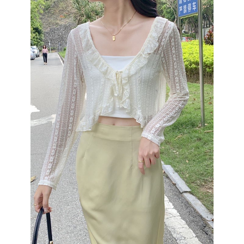 Áo khoác cardigan ren mỏng thắt nơ phong cách hàn quốc cực xinh KL14