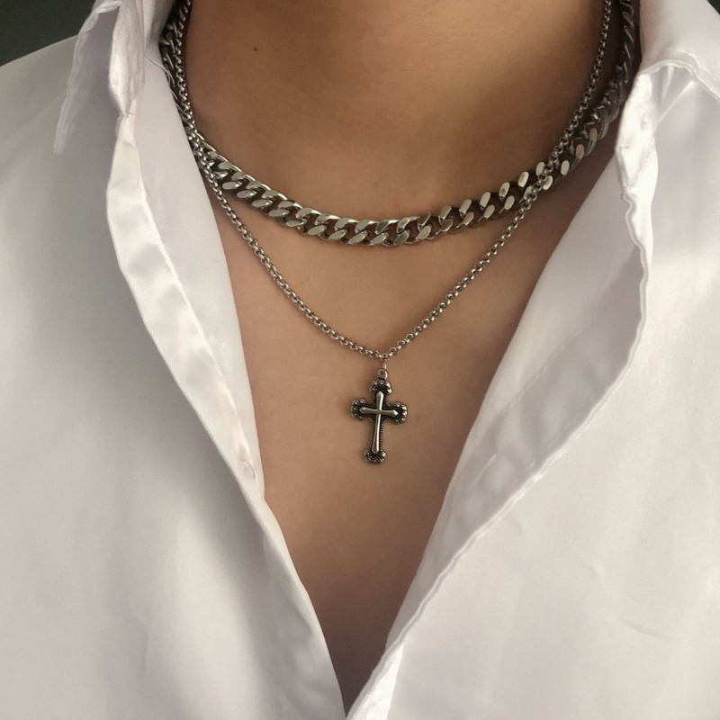 Dây Chuyền Hai Lớp Bằng Thép Titan 22672 Phong Cách Hip Hop Dễ Phối Đồ