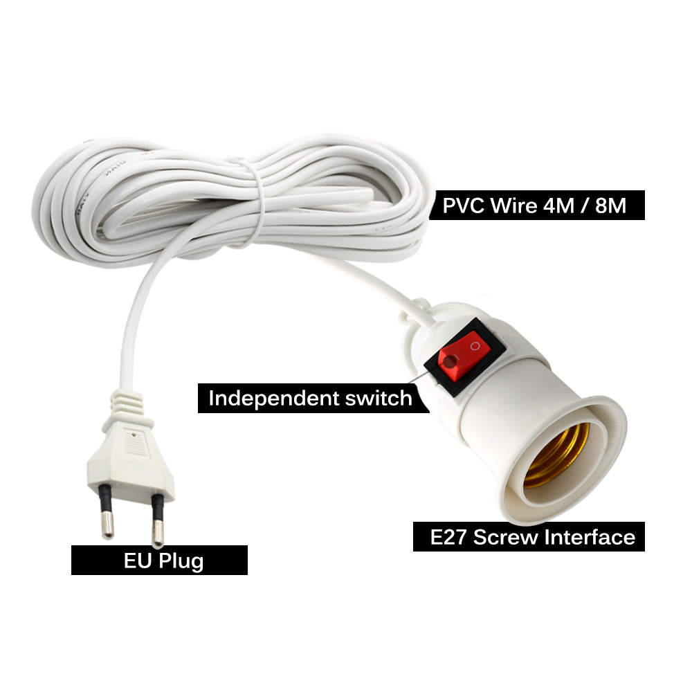 Đuôi Đèn E27 Kèm Dây Nguồn 4M 5M 8M E27 220V Cho Bóng Đèn Phát Triển