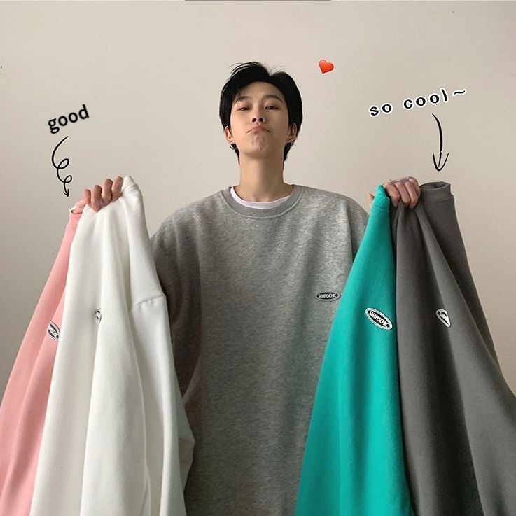 Áo Sweater Cổ Tròn Dáng Rộng Màu Sắc Đơn Giản Thời Trang Thu Đông Cho Nam