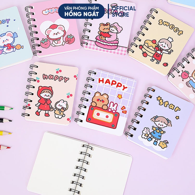Sổ tay cute hoạt hình đẹp dễ thương, sổ tay ghi chép lò xo mini nhỏ gọn bỏ túi 80 trang không dòng kẻ S03