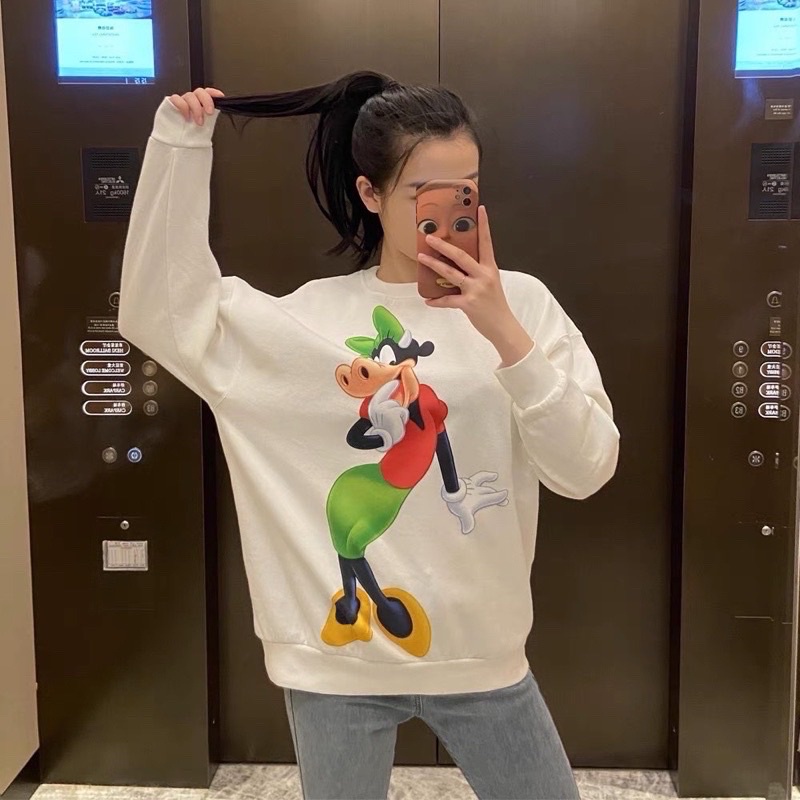 BÁN SỈ ÁO NỈ TRẮNG IN CHÓ GUFFY CHO NỮ