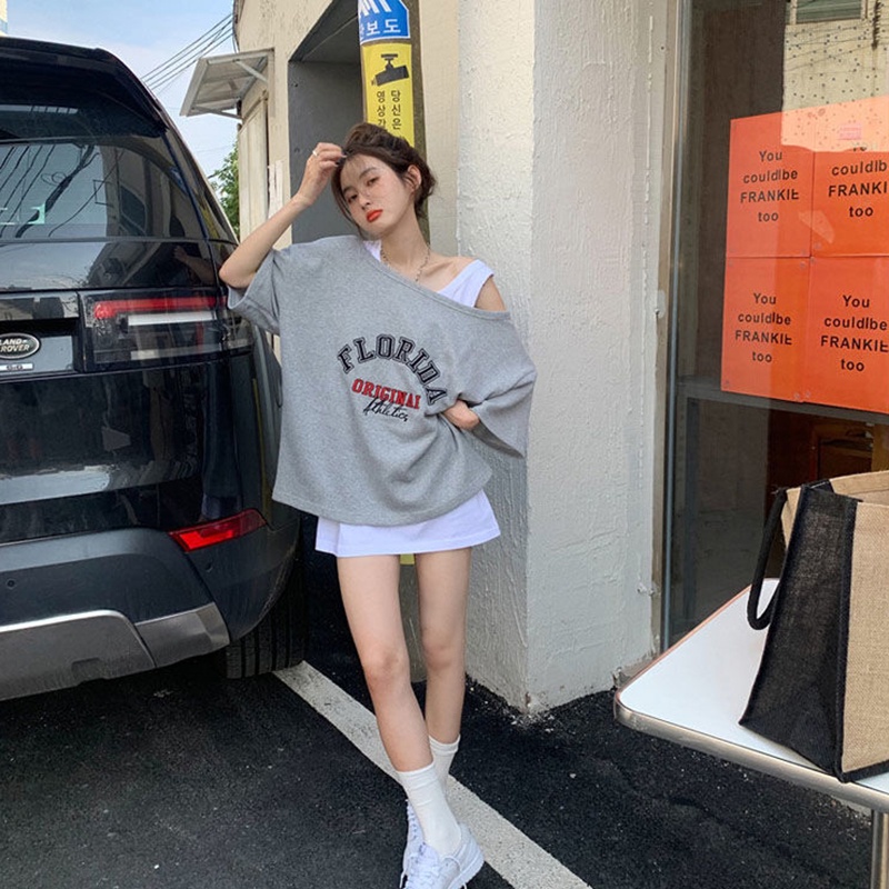 Áo thun IELGY tay ngắn dáng rộng hở vai phong cách Hàn Quốc thời trang cho nữ (bán lẻ)