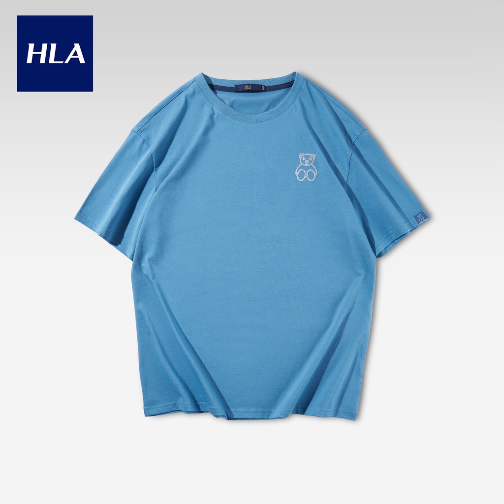 HLA - Áo thun unisex cotton lạnh in gấu bông cách điệu Unisex blue cotton T-shirt with simple bear pattern