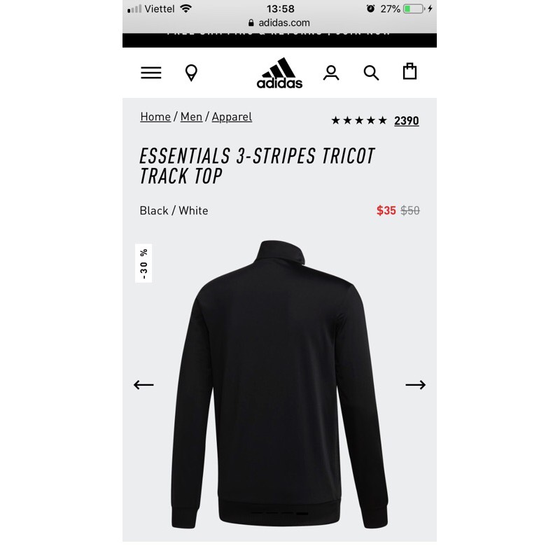 [CHÍNH HÃNG] Thanh lý Áo Adidas Essentials 3-Stripes Tricot Track Top