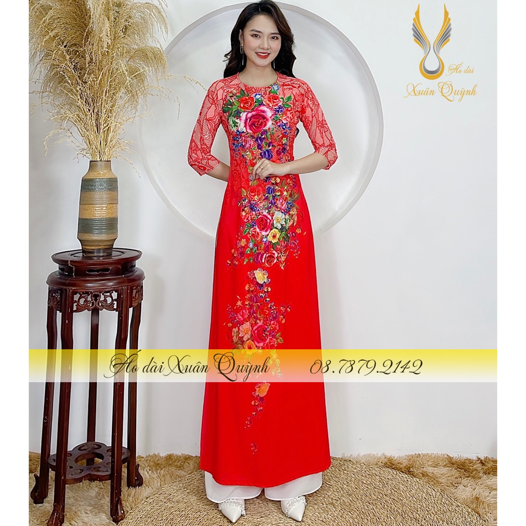 Áo Dài Hoa Hồng Đa Sắc, Sang Trọng Thanh Lịch Lụa Habutai Co Dãn Thoáng Mát K05 - Áo Dài Xuân Quỳnh