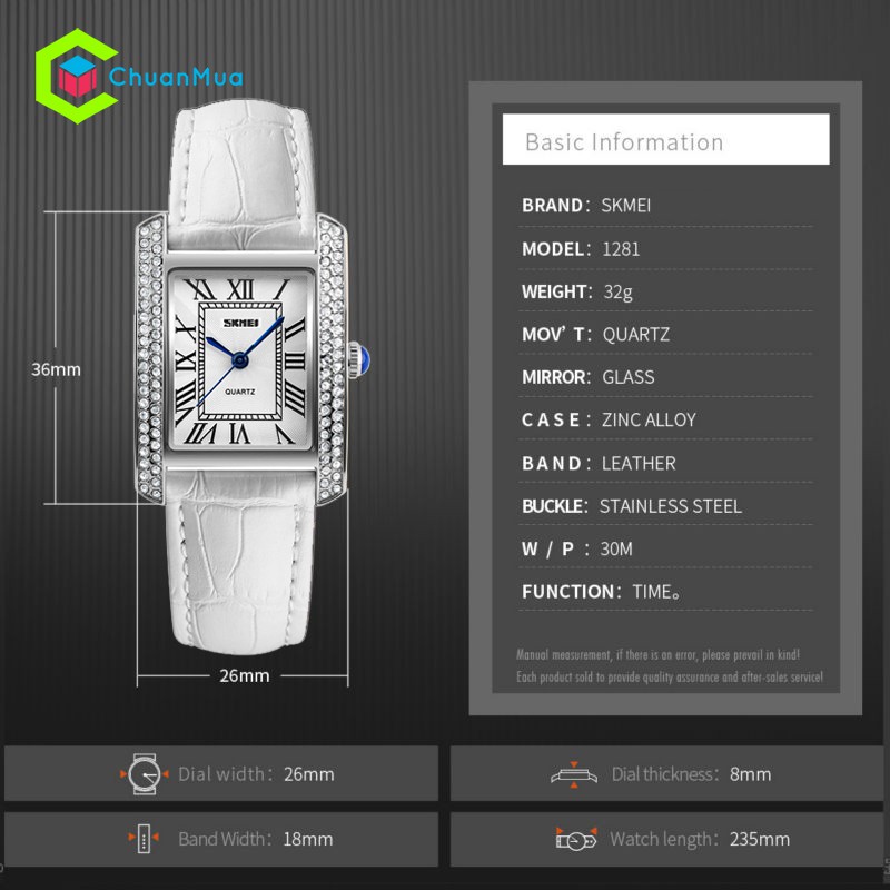 Đồng hồ Nữ Skmei 1281 Mặt Vuông Dây Da DHA483