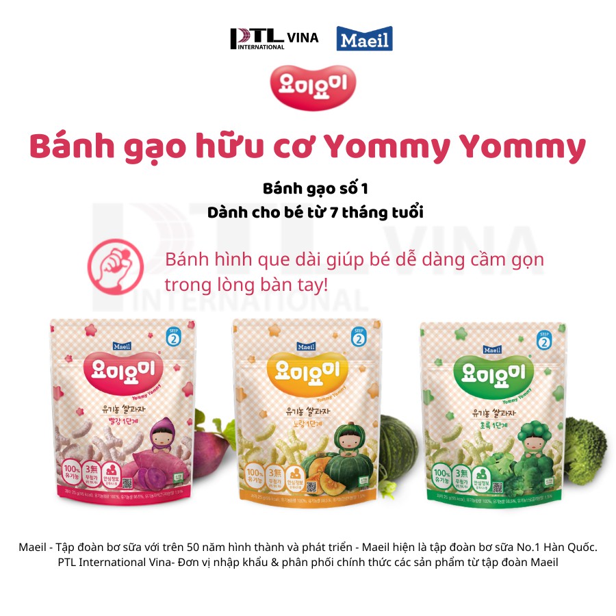 [Maeil chính hãng] Bánh ăn dặm hữu cơ Yommy Yommy Maeil Hàn Quốc cho bé từ 7M bịch 25G