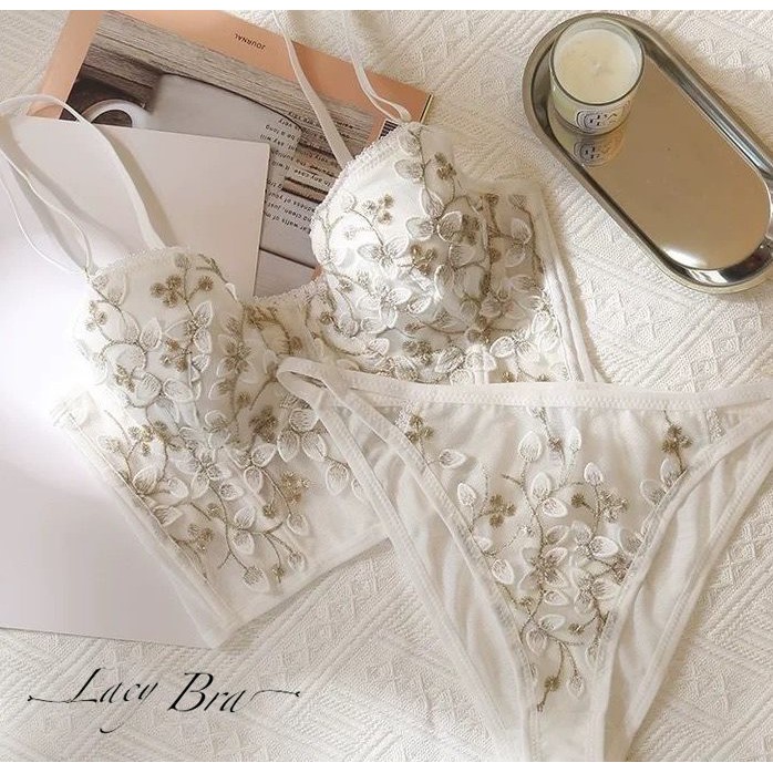 Bộ Corset Vintage Thêu Hoa Dáng Bra Cổ Điển Đệm Mỏng Có Gọng Nâng Ngực Sexy Lacy Bra - B07 | BigBuy360 - bigbuy360.vn