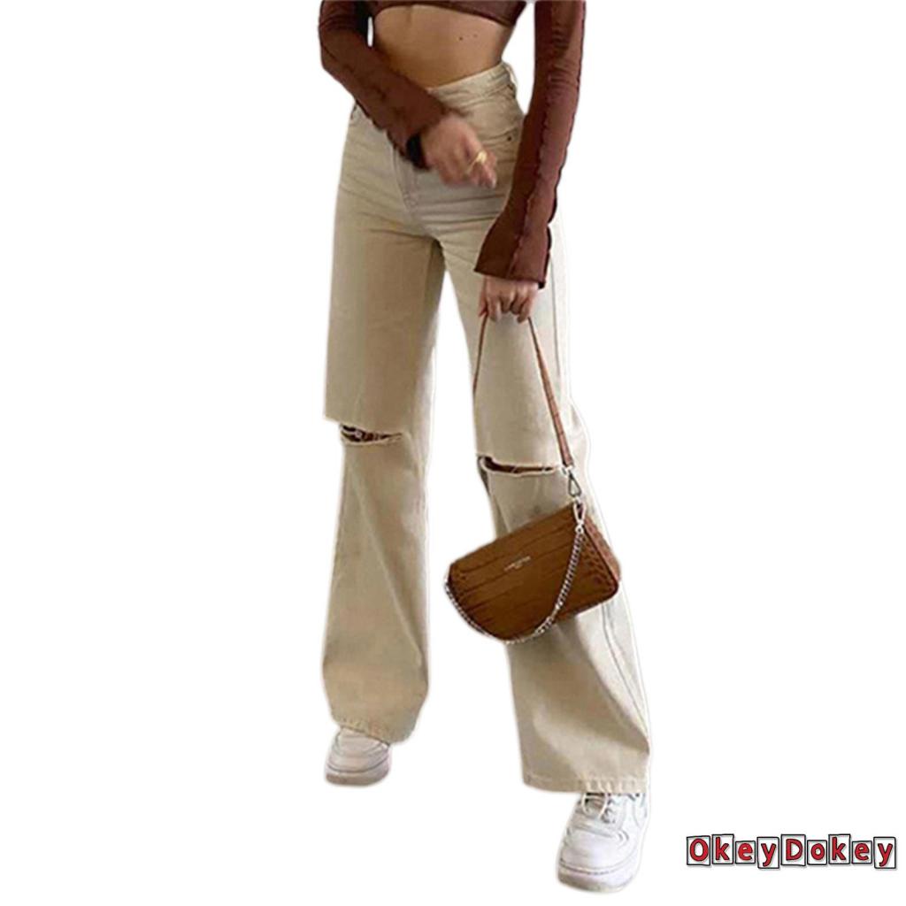 Quần jean ống loe lưng cao màu sắc đơn giản dành cho nữ