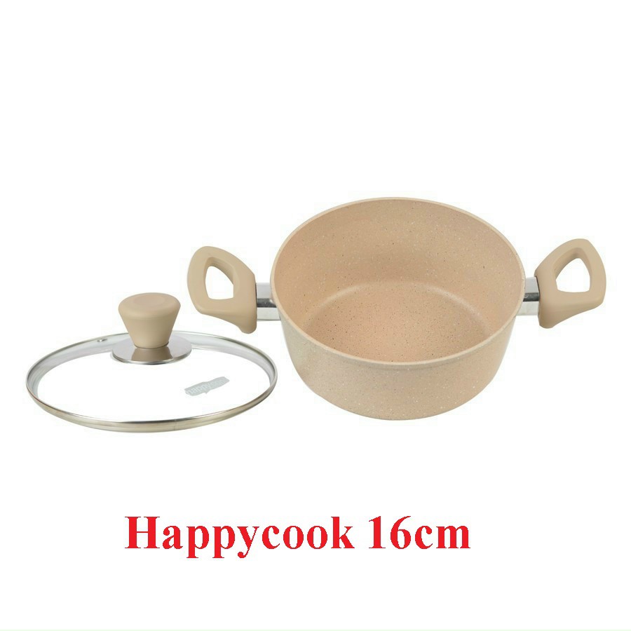 Nồi vân đá phủ chống dính GreenCook GCS03/Happycook 16cm nắp kính cường lực size 16/20cm sâu 9cm - Màu ngẫu nhiên