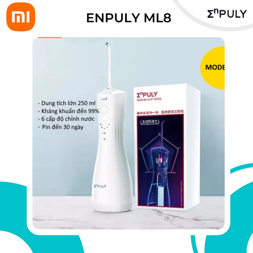 Máy tăm nước Xiaomi Enpuly ML8 pin 30 ngày,Kháng khuẩn 99%,dung tích 250ML, 6 tốc độ, công nghệ bảo vệ nướu