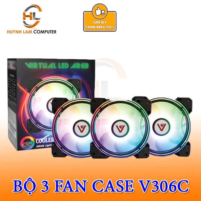 Bộ 3 Fan VSP V306C Led RGB kèm hub và remote Cho Case kính cường lực