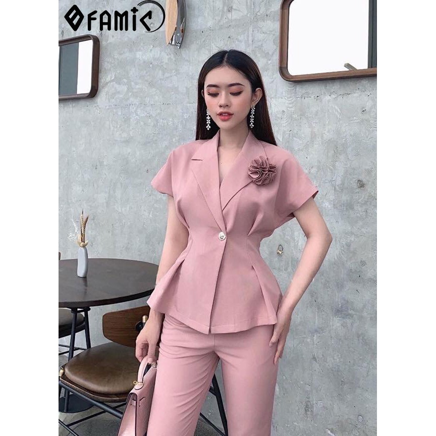 Bộ Vest Nữ ❤️𝑭𝑹𝑬𝑬𝑺𝑯𝑰𝑷❤️ Set Vest Nữ Gồm Áo Tay Ngắn Quần Dài Kèm Bông Phụ Kiện | BigBuy360 - bigbuy360.vn