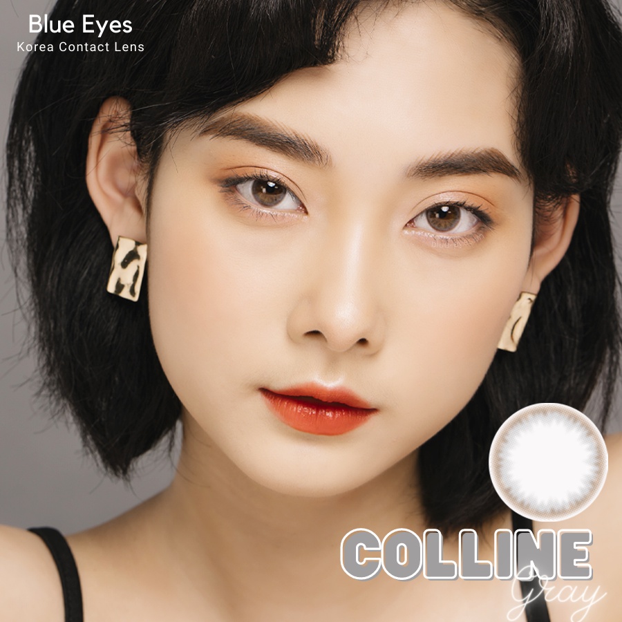 Kính áp tròng cận Blue Eyes  - COLLINE GRAY - Lens giãn nhẹ màu Xám tự nhiên có viền - nội địa Hàn