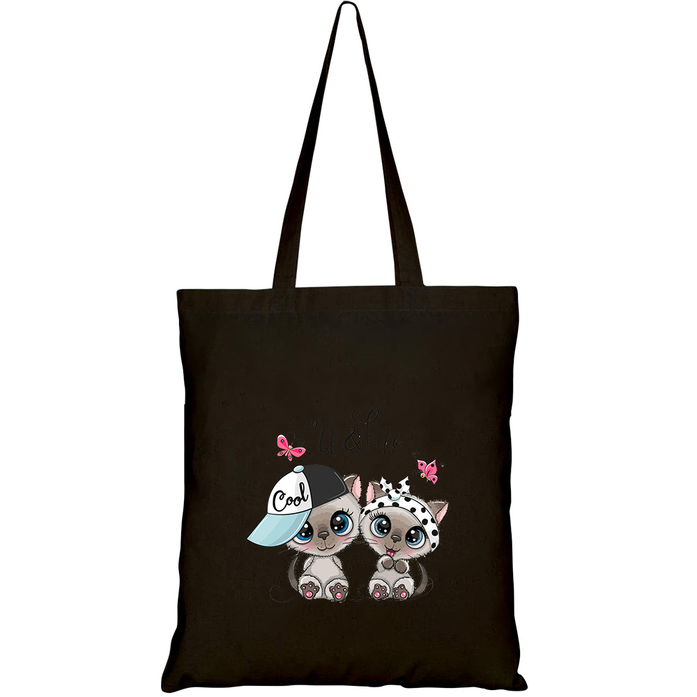 Túi vải tote canvas HTFashion in hình two cute cartoon kittens boy HT484